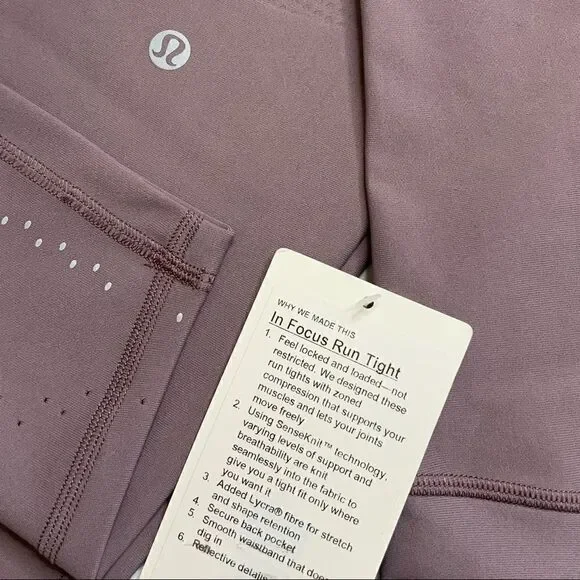 LULULEMON IN FOCUS RUN HIGH-RISE TIGHT FROSTED MULBERRY SIZE 10 LEGGINGS NWT NEW - Picture 11 of 11